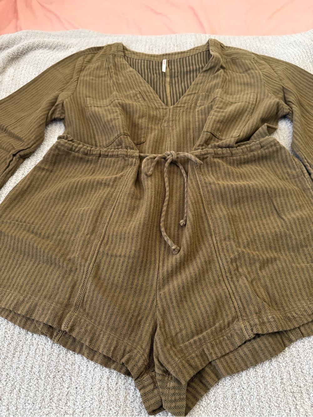 Free People Solstice Washed Shortall Romper Brown Viper L - Picture 6 of 9